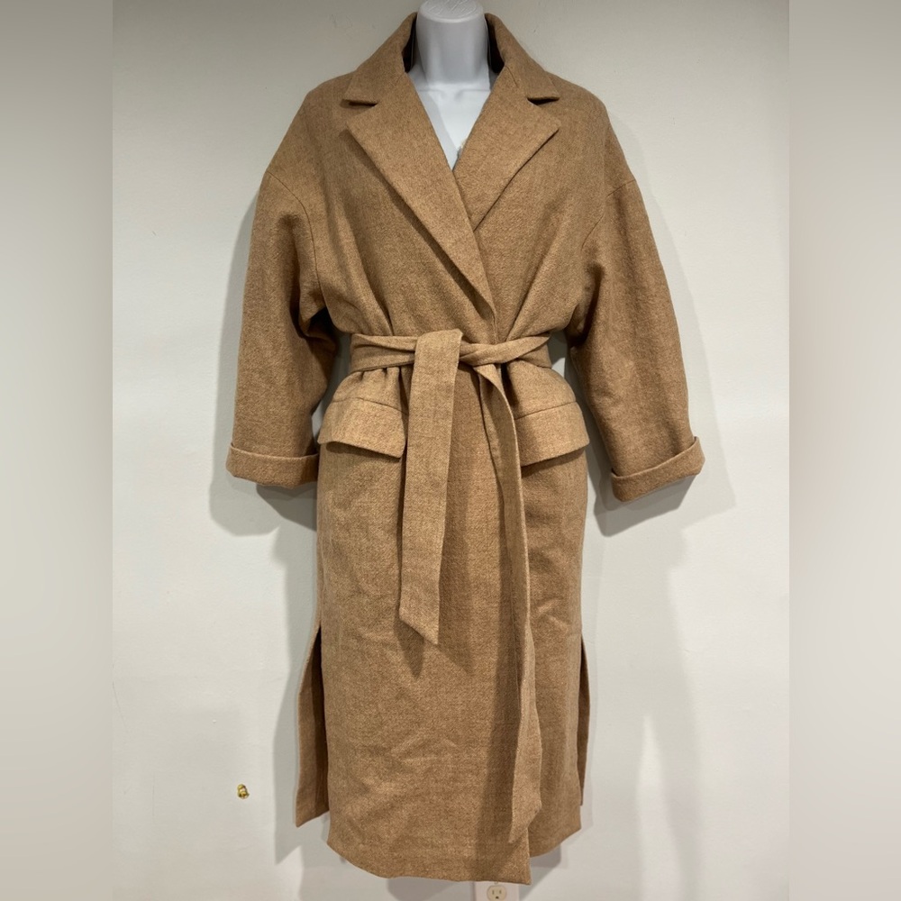 Zara wool belted coat tan š„blogger style aritzia maxmara nanushka - Picture 11 of 16